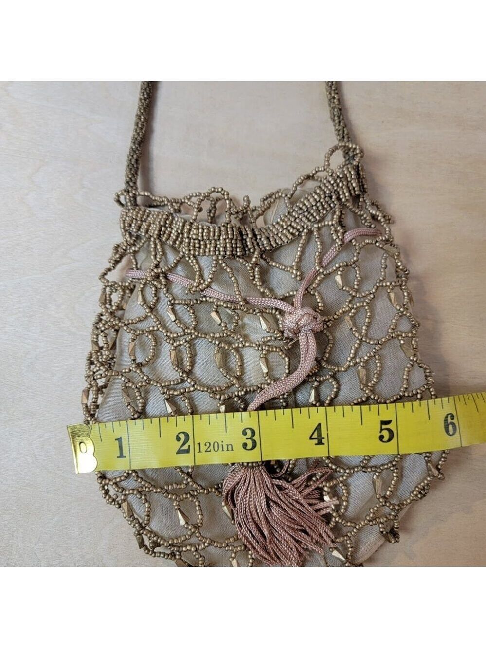 1990s Gold Beaded Crochet Pouch Crossbody Bag - Super Cute - Picture 11 of 12